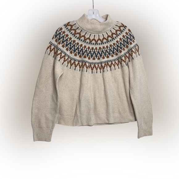 J. Crew Mock Neck Fair Isle Sweater Womens Lamb's Wool Blend Neutral
Lodge - Picture 2 of 8